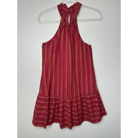 BCBG Generation Halter Mini Dress XS Pink Striped Sleeveless Flowy Ruffle Hem - Picture 4 of 16